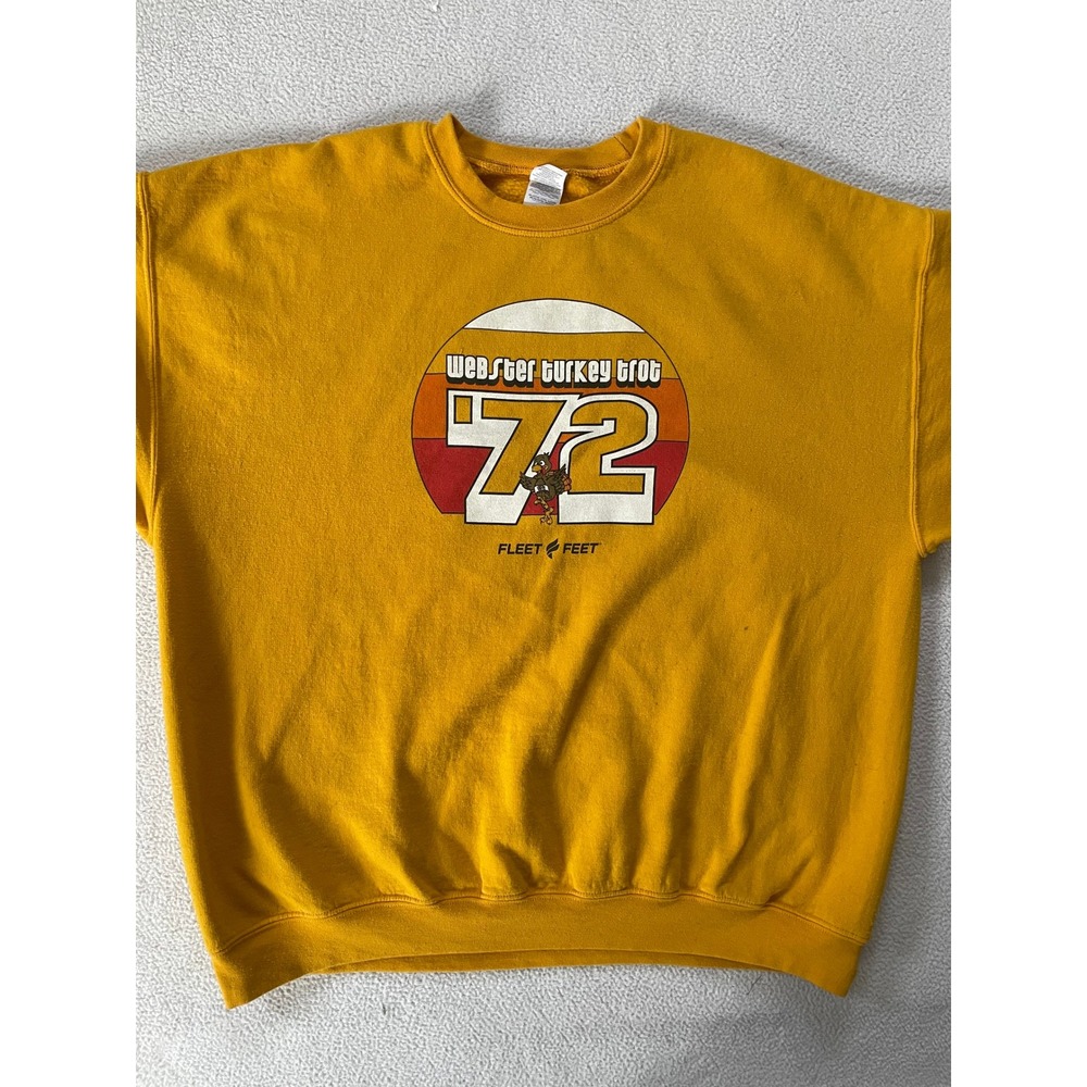 Gildan Mens 2XL Sweatshirt Yellow Webster Turkey Trot 72 Fleet Feet Graphic